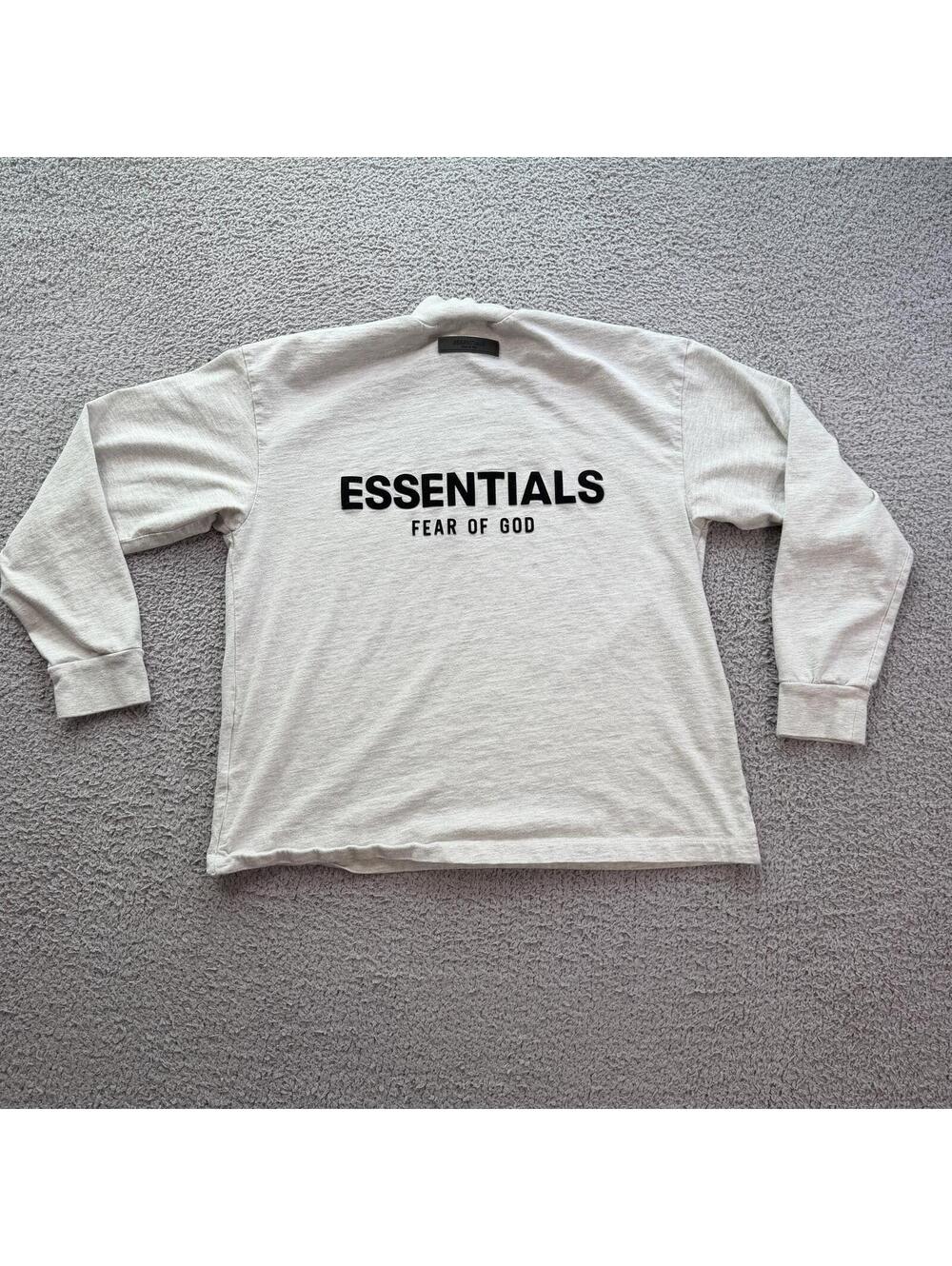 Fear Of God Essentials Mock Neck Long Sleeve Shirt Cream Logo Pullover XXS Fit